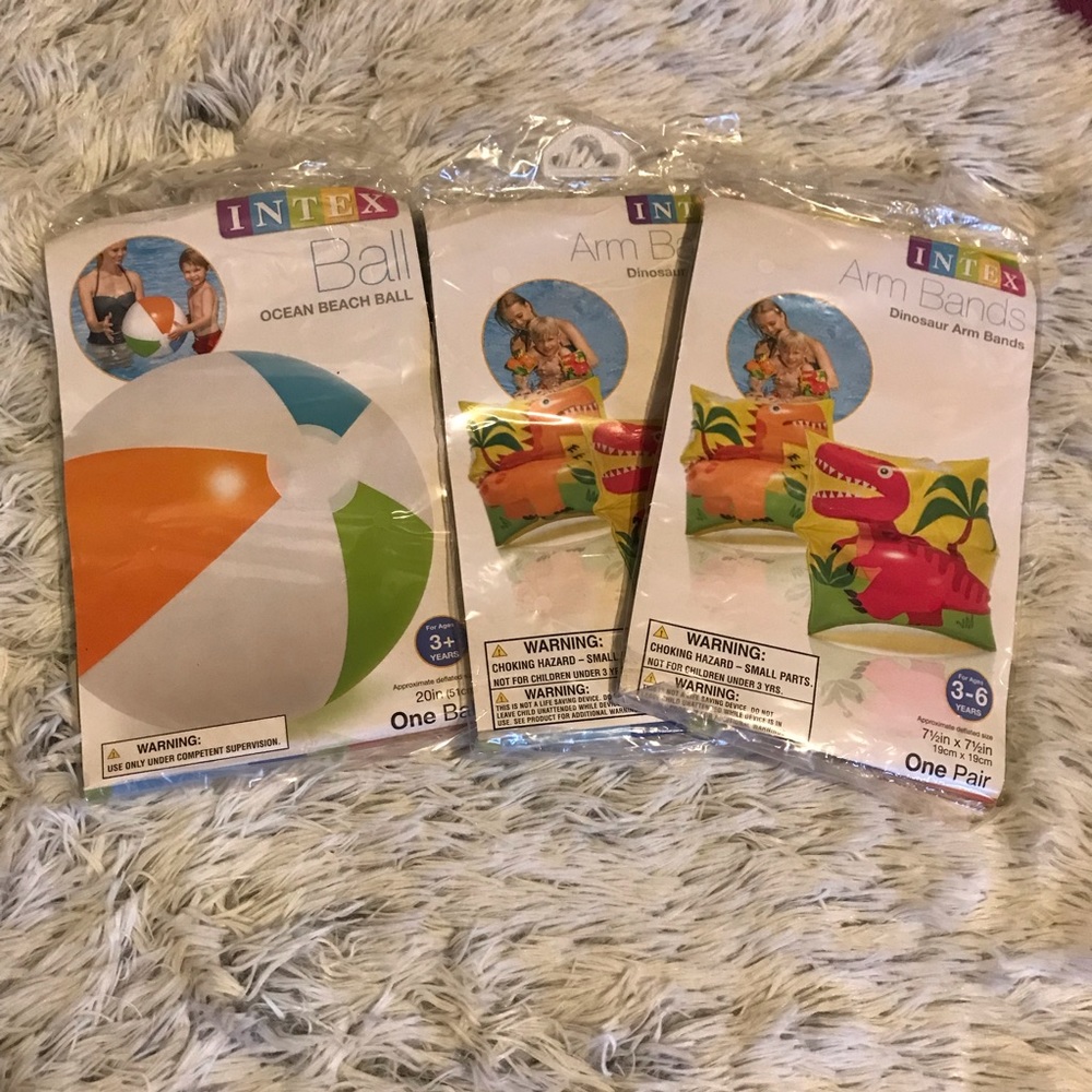 Intex Dinosaur Arm Bands & Ocean Beach Ball inflatables (Lot of 3)